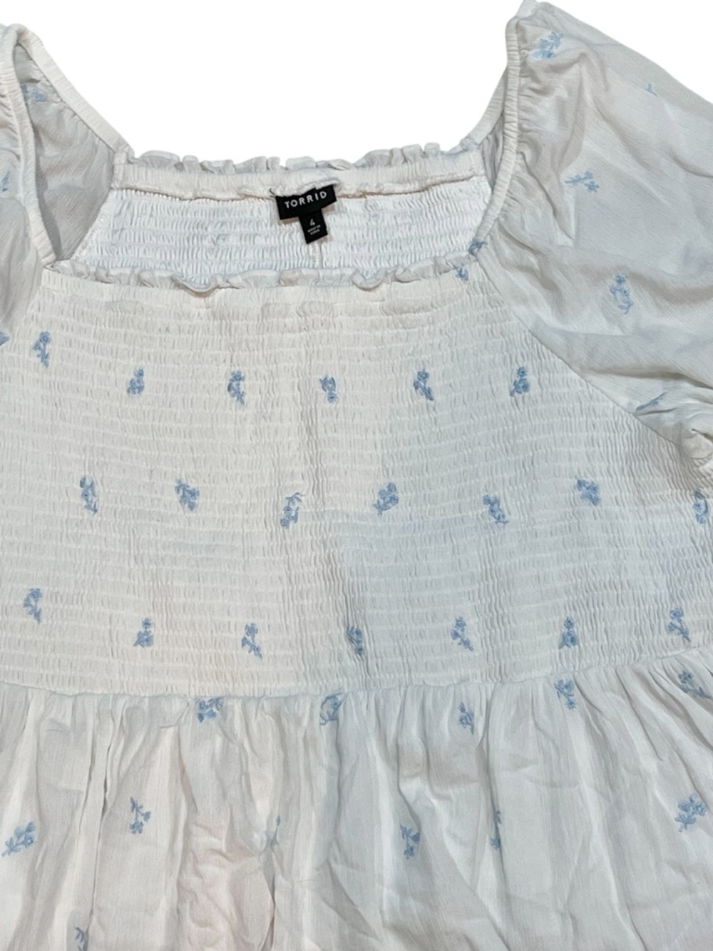 torrid White Boho Top Peplum Long Balloon Sleeve Blouse Babydoll Embroidered 4X - Picture 2 of 11
